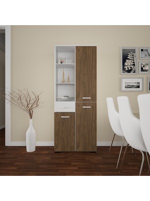 modilayn 55x160 cm 3 Kapaklı Tek Çekmeceli Raflı Banyo Dolabı Çok Amaçlı Dolap