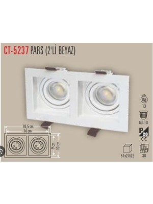 Cata CT-5237 Pars Kare Dekoratif Ikili Spot Beyaz