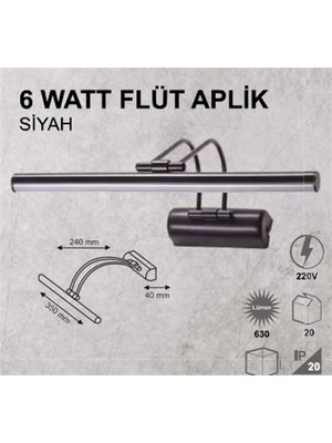 6W Flüt Aplik - Siyah Kasa - Günışığı