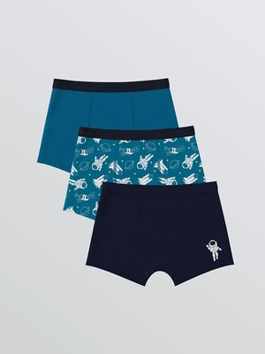 LC Waikiki Baskılı Erkek Çocuk Boxer 3'lü Seti Renkli Yüksek Pamuklu Günlük Kullanım İçin