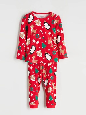 Bisiklet Yaka Yılbaşı Temalı Kız Bebek Pijama Takımı  (W5)