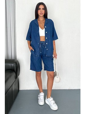 Kadın Denim Gömlek & Short Takım – Sportif & Modern Stil
