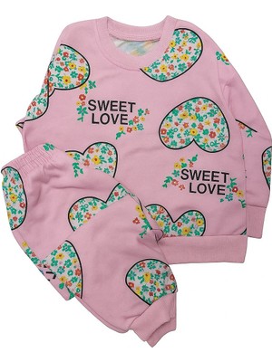 Döne Gözübek Kız Çocuk Uzun Kollu Pembe Kalpli Çiçekli Pamuklu Mevsimlik Pijama Takımı