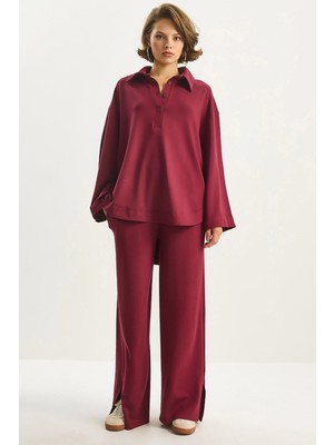 Kadın Yumuşak Dokulu Bisiklet Yaka Oversize Sweat Pantolon Viskon Dalgıç Takım