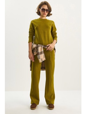 Kadın Yanları Bağlamalı Crop Beli Lastikli Yüksek Bel Pantolonlu Bürümcük Takım