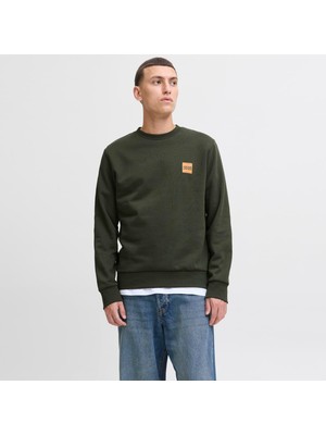 Erkek Minimal Logo Baskili Bisiklet Yaka Sweatshirt - Brandy