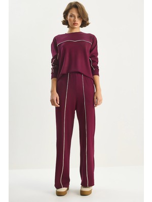 Kadın Fitilli Örme Kumaş Çift Fermuar Detaylı Balıkçı Yaka Alt-Üst Takım