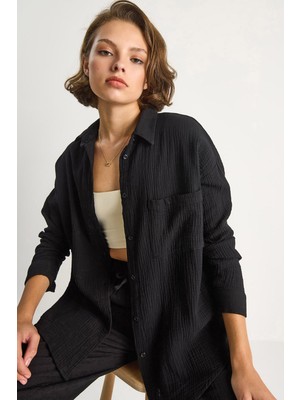 Kadın Oversize Basic Müslin Gömlek