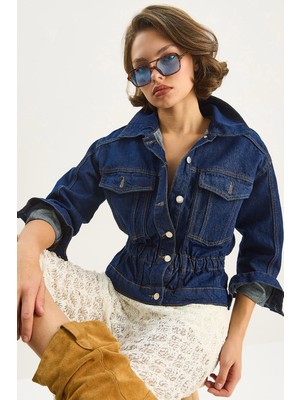 Kadın Beli Lastikli Denim Ceket