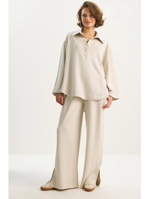 Kadın Yumuşuk Dokulu Polo Yaka Kısa Sweat Şalvar Viskon Dalgıç Takım