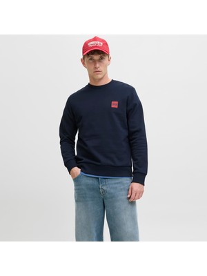 Erkek Minimal Logo Baskili Bisiklet Yaka Sweatshirt - Brandy