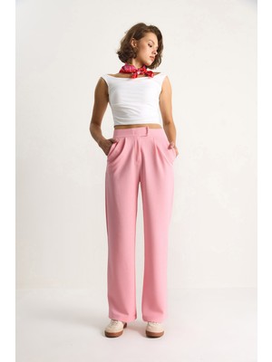 Shade Kadın Beli Cırtlı Palazzo Pantolon Rahat Kesim Kahverengi Kumaş Modeli