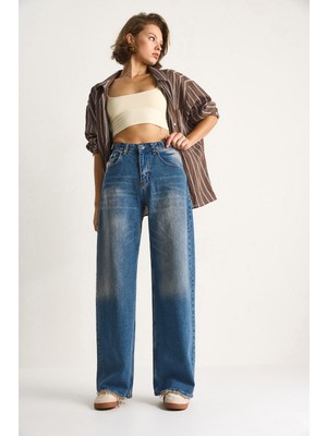 Kadın Yandan Tokalı Denim Pantolon