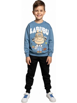 Labubu Desenli Erkek Çocuk Mavi Renk Eşofman Takım
