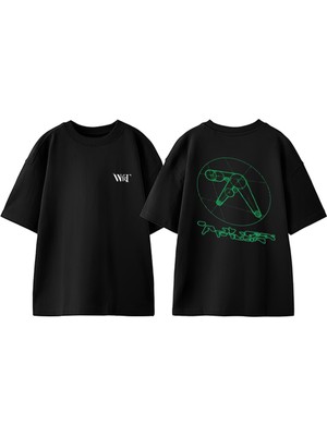 Aphex Twin 2 Tasarım Sırt Baskılı Pamuk Siyah Oversize T-Shirt