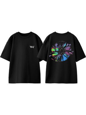 CD Tasarım Sırt Baskılı Pamuk Siyah Oversize T-Shirt