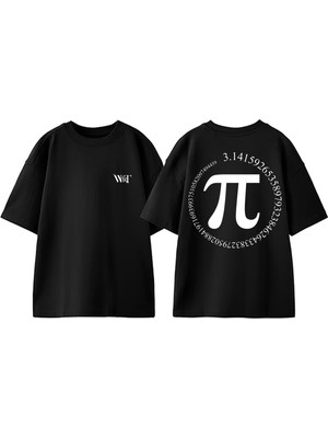 Matematik Pi 1 Tasarım Sırt Baskılı Pamuk Siyah Oversize T-Shirt