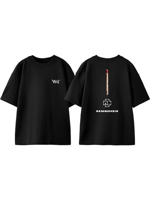 Rammsteın Match Tasarım Sırt Baskılı Pamuk Siyah Oversize T-Shirt