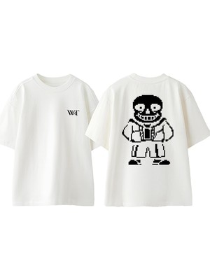 Undertale Oyun 5 Tasarım Sırt Baskılı Pamuk Beyaz Oversize T-Shirt