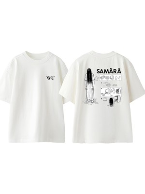 Samara Tasarım Sırt Baskılı Pamuk Beyaz Oversize T-Shirt