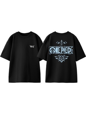 One Piece Poster Tasarım Sırt Baskılı Pamuk Siyah Oversize T-Shirt