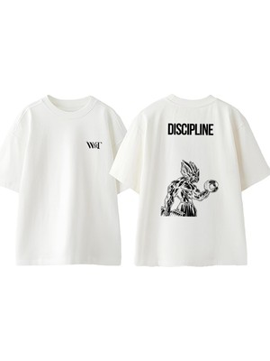Discipline Tasarım Sırt Baskılı Pamuk Beyaz Oversize T-Shirt