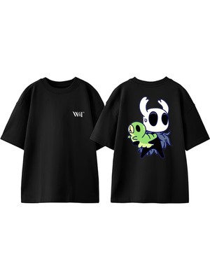 Hollow Knight 5 Tasarım Sırt Baskılı Pamuk Siyah Oversize T-Shirt