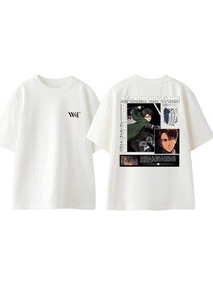 Attack On Titan Levi6 Tasarım Sırt Baskılı Pamuk Beyaz Oversize T-Shirt