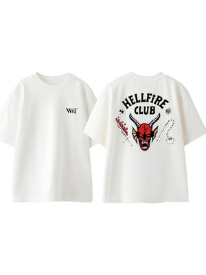 Hellfire Club 2 Tasarım Sırt Baskılı Pamuk Beyaz Oversize T-Shirt