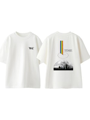 Pink Floyd Time Tasarım Sırt Baskılı Pamuk Beyaz Oversize T-Shirt
