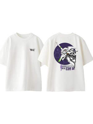 Neon Genesis Evangelion 2 Tasarım Sırt Baskılı Pamuk Beyaz Oversize T-Shirt