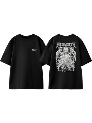 Megadeth Gözlük Tasarım Sırt Baskılı Pamuk Siyah Oversize T-Shirt