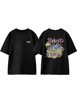 Slipknot Rock Müzik 1 Tasarım Sırt Baskılı Pamuk Siyah Oversize T-Shirt