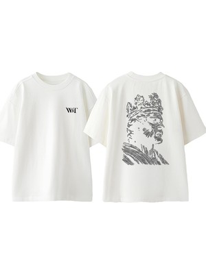 Kral Çizim Tasarım Sırt Baskılı Pamuk Beyaz Oversize T-Shirt