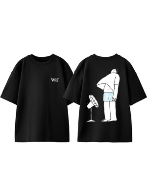 Emotional Cartoons 8 Tasarım Sırt Baskılı Pamuk Siyah Oversize T-Shirt