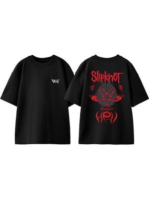 Slipknot Rock Müzik 8 Tasarım Sırt Baskılı Pamuk Siyah Oversize T-Shirt