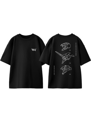 Neon Genesis Evangelion 10 Tasarım Sırt Baskılı Pamuk Siyah Oversize T-Shirt