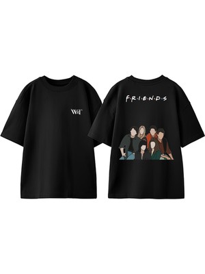 Friends Dizi 1 Tasarım Sırt Baskılı Pamuk Siyah Oversize T-Shirt
