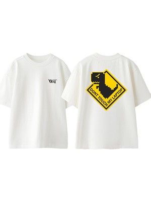 Dont Touch My Laptop Tasarım Sırt Baskılı Pamuk Beyaz Oversize T-Shirt