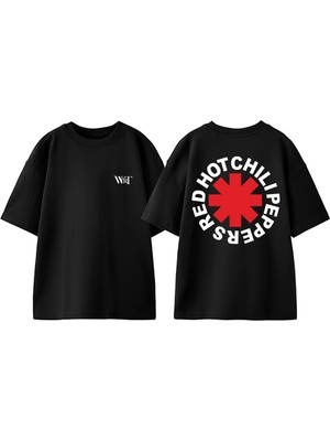 Red Hot Chilli Tasarım Sırt Baskılı Pamuk Siyah Oversize T-Shirt