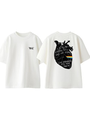 Pink Floyd Kalp Tasarım Sırt Baskılı Pamuk Beyaz Oversize T-Shirt