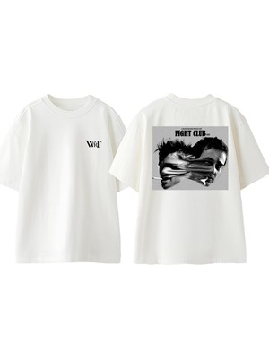 Fight Club 9 Tasarım Sırt Baskılı Pamuk Beyaz Oversize T-Shirt