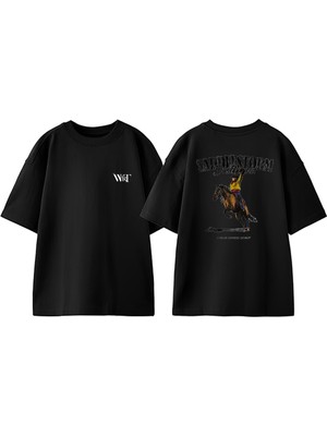 Saddıestorm Tasarım Sırt Baskılı Pamuk Siyah Oversize T-Shirt