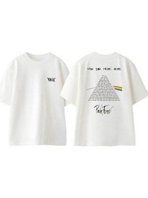Pınk Floyd Piramit Tasarım Sırt Baskılı Pamuk Beyaz Oversize T-Shirt