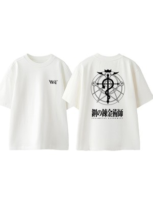 Full Metal Alchemıst 2 Tasarım Sırt Baskılı Pamuk Beyaz Oversize T-Shirt