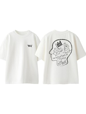 Matematik Kafa Tasarım Sırt Baskılı Pamuk Beyaz Oversize T-Shirt