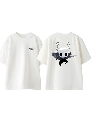 Hollow Knight 1 Tasarım Sırt Baskılı Pamuk Beyaz Oversize T-Shirt