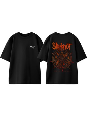 Slipknot Rock Müzik 16 Tasarım Sırt Baskılı Pamuk Siyah Oversize T-Shirt
