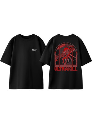 Ultrakill 1 Tasarım Sırt Baskılı Pamuk Siyah Oversize T-Shirt
