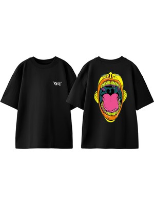 Mouth 2  Tasarım Sırt Baskılı Pamuk Siyah Oversize T-Shirt
